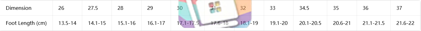 טבלת מידות של הספק