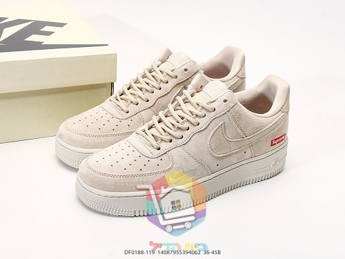 נעלי Nike Air Force 1 Low זמש שמנת עם לוגו Supreme 10