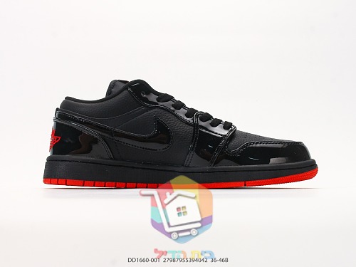 נעלי Air Jordan 1 Low שחור לכה עם סוליה אדומה 8
