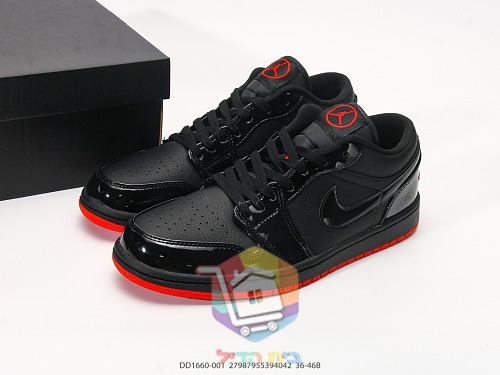 נעלי Air Jordan 1 Low שחור לכה עם סוליה אדומה 10