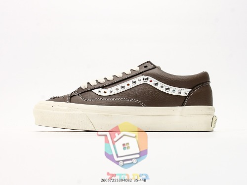 נעלי Vans Old Skool 36 עם ניטים מבריקים, לבן, חום, שחור 19