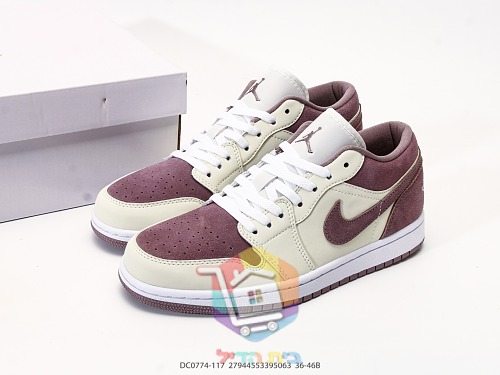 נעלי Air Jordan 1 Low בורדו ושמנת, בורדו ואפור 2