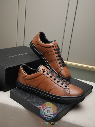 נעלי עור Philipp Plein Hexagon Lo-Top שחור, חום 14