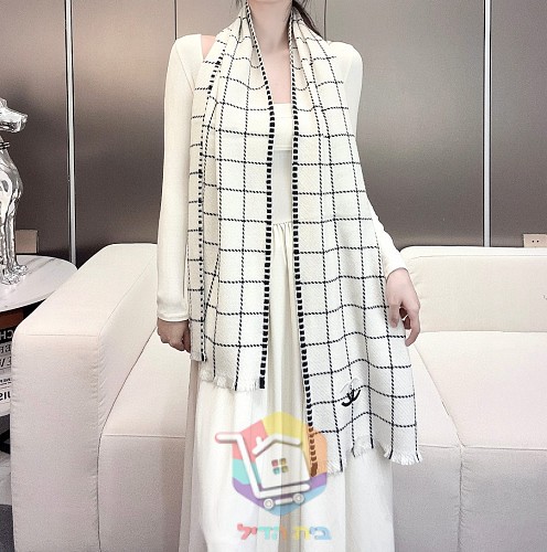 צעיף Chanel במשבצות בשני גוונים, 38x185 ס"מ 5