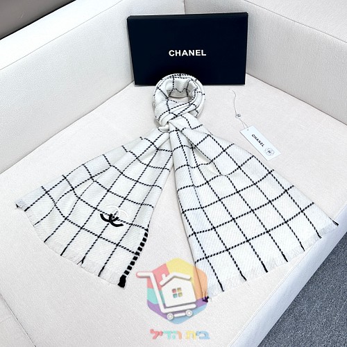 צעיף Chanel במשבצות בשני גוונים, 38x185 ס"מ 7
