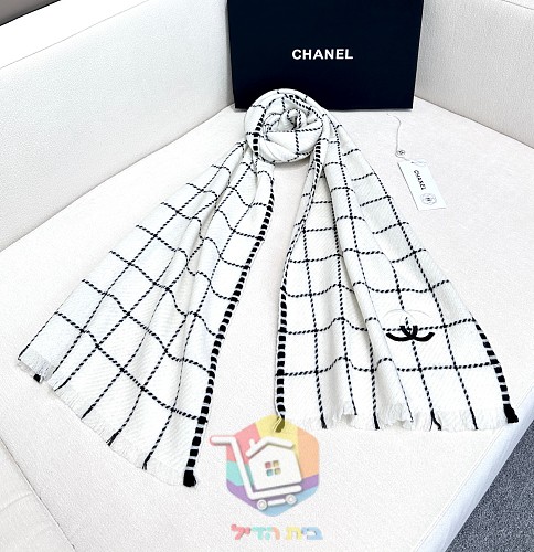 צעיף Chanel במשבצות בשני גוונים, 38x185 ס"מ 10
