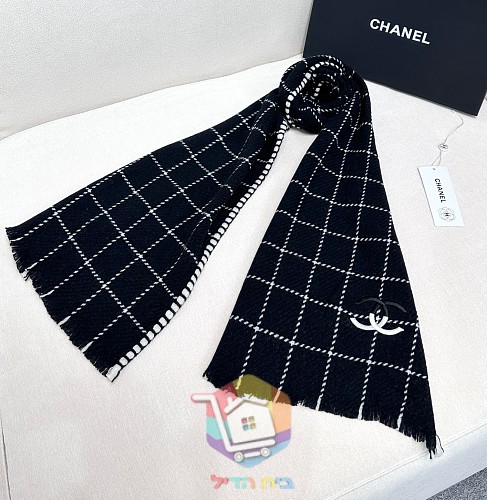 צעיף Chanel במשבצות בשני גוונים, 38x185 ס"מ 18
