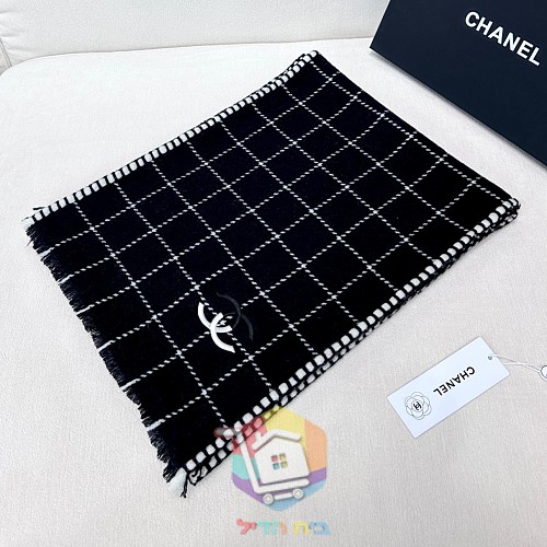 צעיף Chanel במשבצות בשני גוונים, 38x185 ס"מ 20
