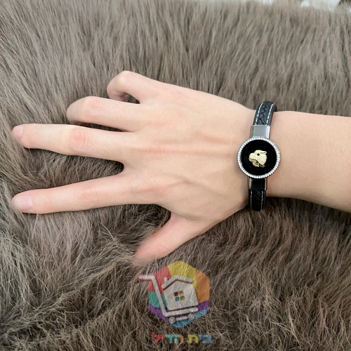 Cartier Armband aus Leder mit Pantherkopf auf schwarzem Medaillon 3