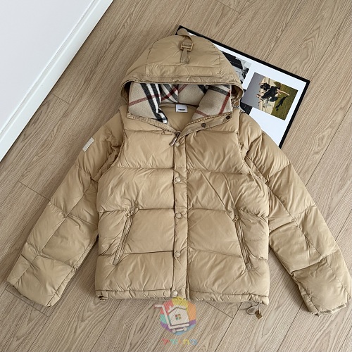 מעיל פוך Burberry עם קפוצ'ון בבטנת משבצות, בז' או שחור, תמונה 7