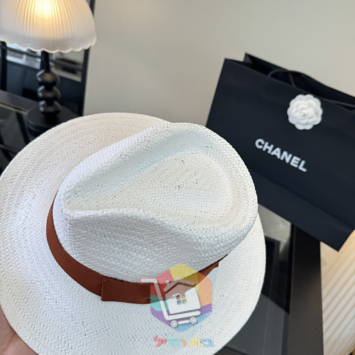 Strohhut Chanel in Weiß mit schwarzem Band 16