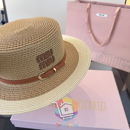 Strohhut Miu Miu mit Lederband 5
