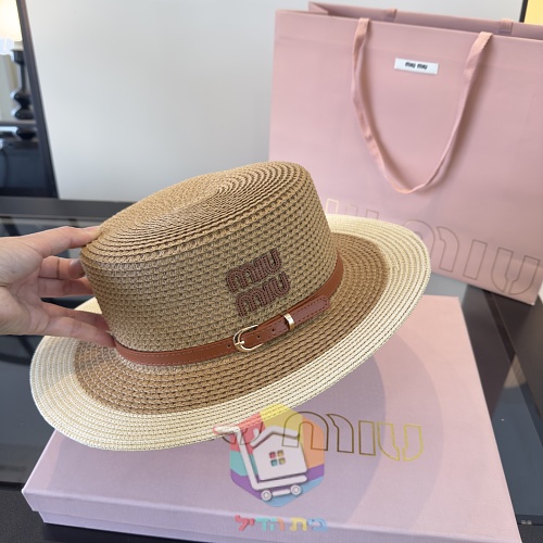 Strohhut Miu Miu mit Lederband 7