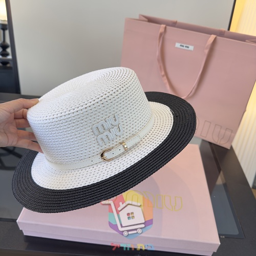 Strohhut Miu Miu mit Lederband 15