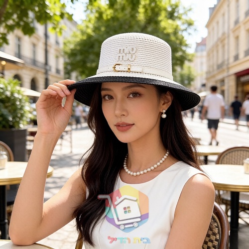 Strohhut Miu Miu mit Lederband 16
