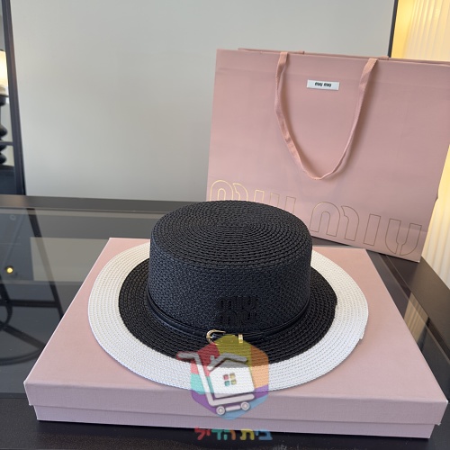 Strohhut Miu Miu mit Lederband 24